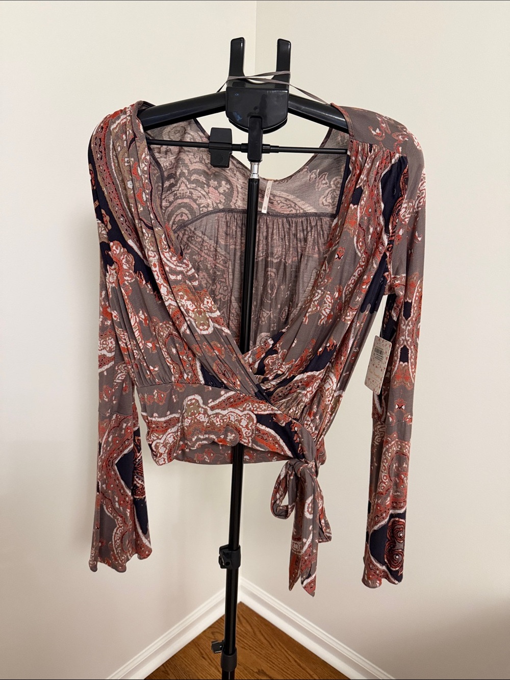 Free People Rust and Navy Paisley Wrap Blouse